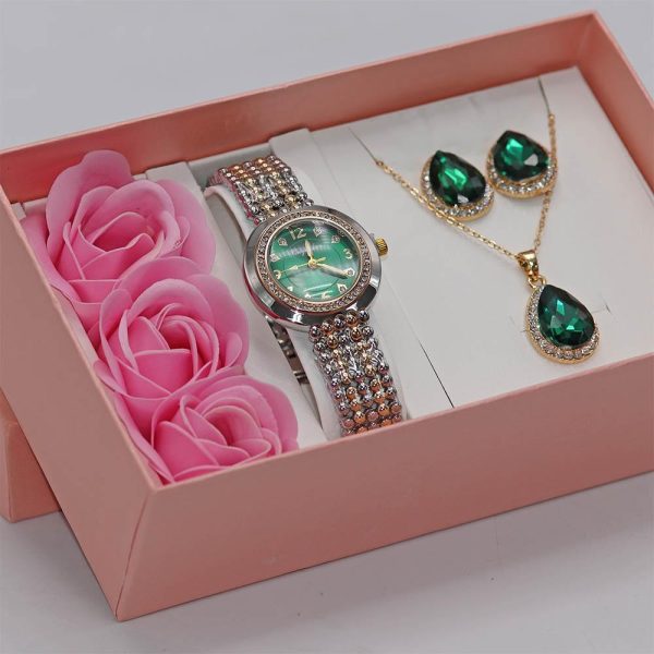 طقم ساعة ذهبي فضي