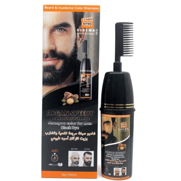 نيترو كندا سينما شامبو صبغة سريعة للشارب واللحية بزيت الارغان أسود طبيعي - 200 مل