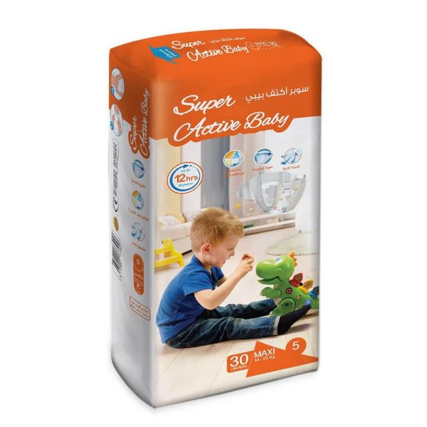 سوبر أكتف بيبي حفاضات أطفال ماكسي عمر 5 سنوات - 30 فوطة