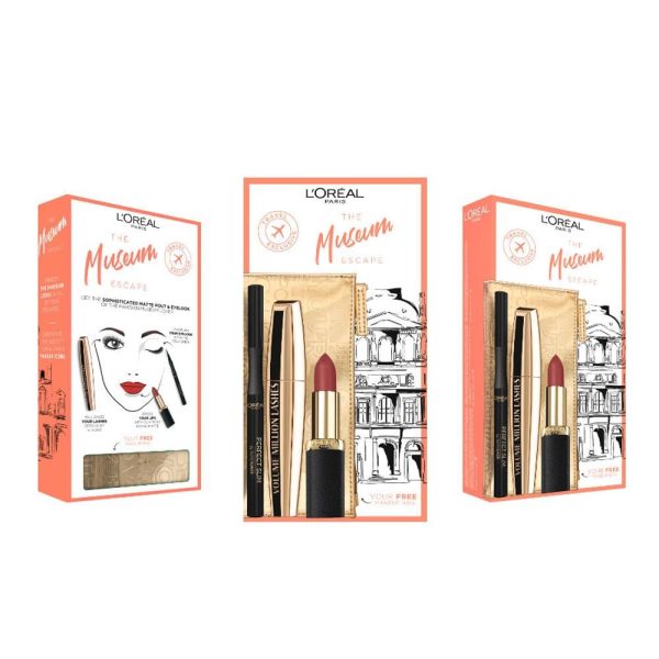 لوريال باريس ذا ميوزيم اسكيب ماسكارا + احمر شفاه + لاينر