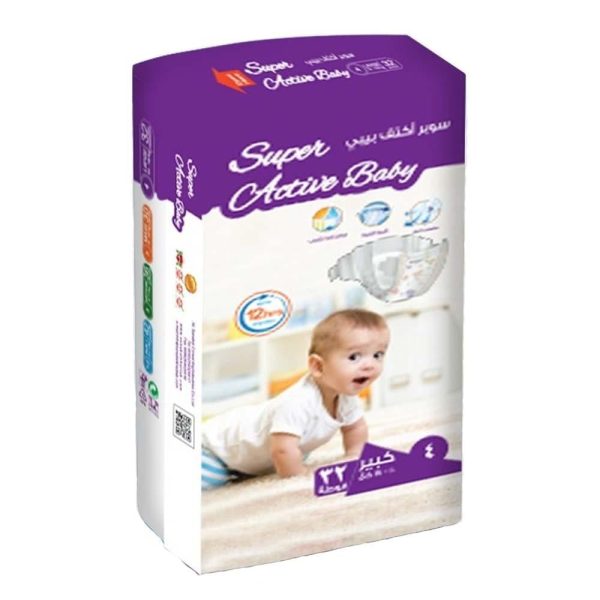 سوبر أكتف بيبي حفاضات أطفال كبير عمر 4 سنوات - 32 فوطة