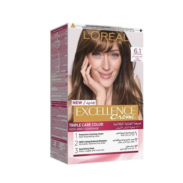 لوريال باريس إكسلانس كريم صبغة شعر العناية الثلاثية - أشقر رمادي داكن 6.1