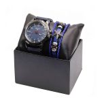 ⁦طقم ساعة جلد رجالي كاجوال مع أسوارة لون أزرق⁩ - الصورة ⁦2⁩