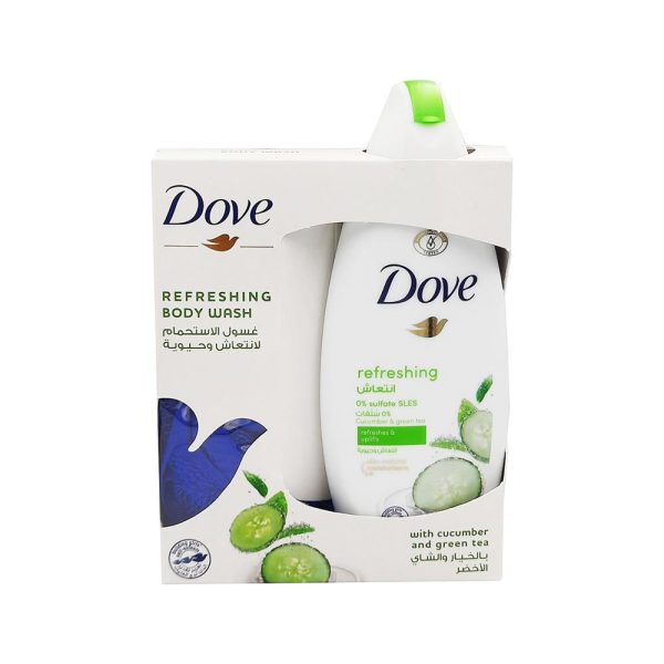 دوف غسول استحمام انتعاش وحيوية بالخيار والشاي والأخضر 250 مل مع ليفة