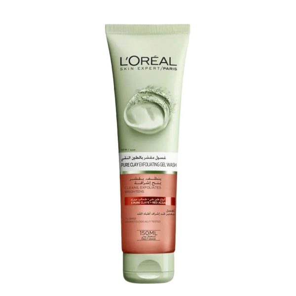 لوريال غسول مقشر بالطين النقي والطحالب الحمراء منظف ومقشر للبشرة - 150 مل
