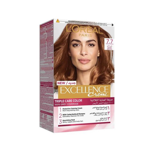 لوريال باريس إكسلانس كريم صبغة شعر العناية الثلاثية - بني عسلي 7.7