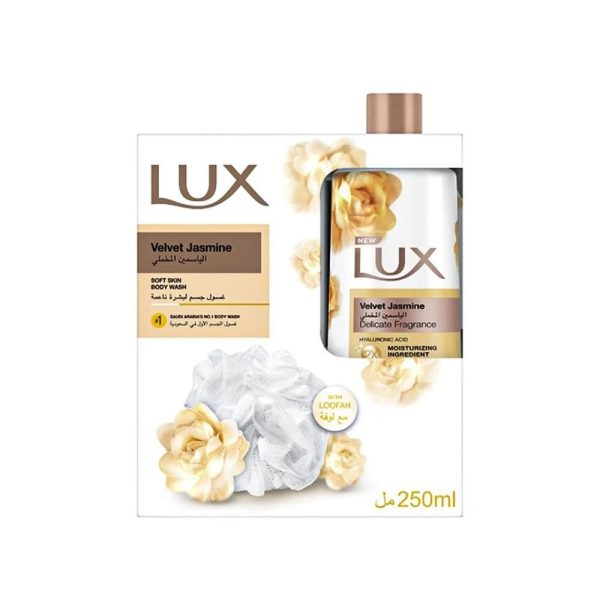 لوكس غسول جسم معطر بالياسمين المخملي مع ليفة - 250مل