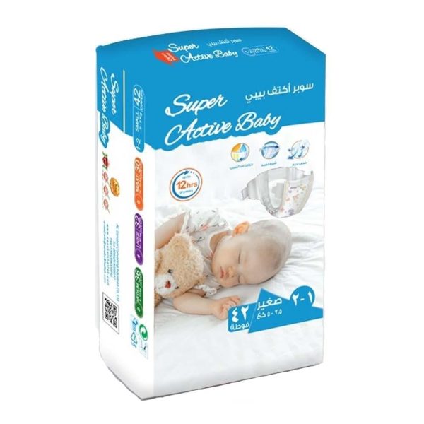 سوبر أكتف بيبي حفاضات أطفال صغير من سنة الى سنتين - 42 فوطة