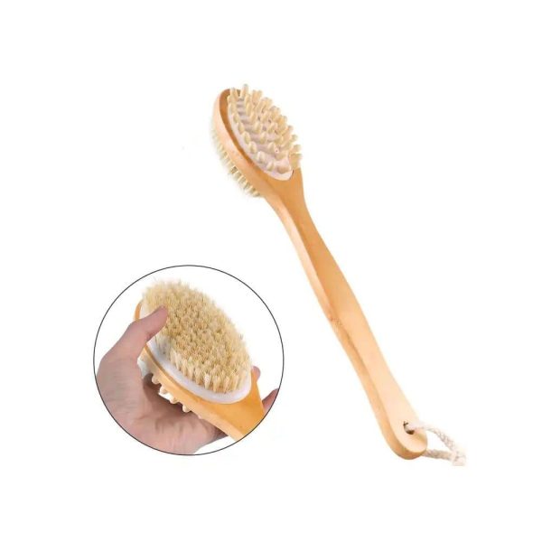 فرشاة استحمام مزدوجة لتنظيف الجسم والظهر بمقبض خشبي حجم كبير