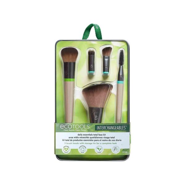 ايكوتولز مجموعة فرش مكياج  قابلة للتبديل مع 5 فرش ومقبضين وعلبة تخزين